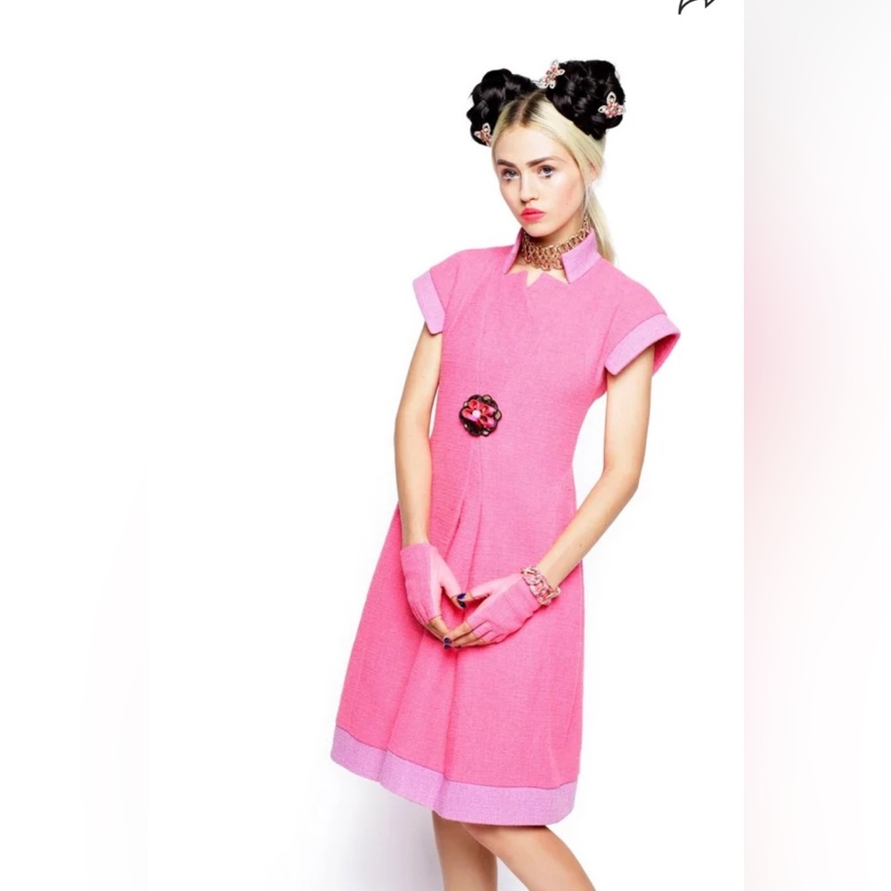 Authentic Chanel Pink and Purple Cap Sleeve Dress and pockets